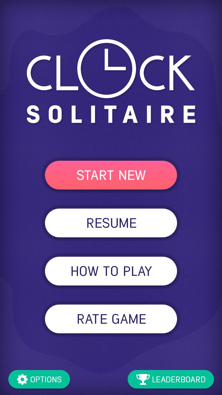 Clock Solitaire game menu.